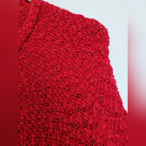 L Love Women's Fuzzy Open Front Knit Cardigan Dolman Sleeve Red Comfy Small - Picture 6 of 14
